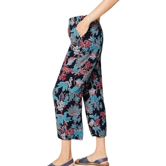 J Jill Sarasa Wide Leg Crop Pant + Ruffle Linen Top Tropical Print Co-or… - Picture 11 of 16